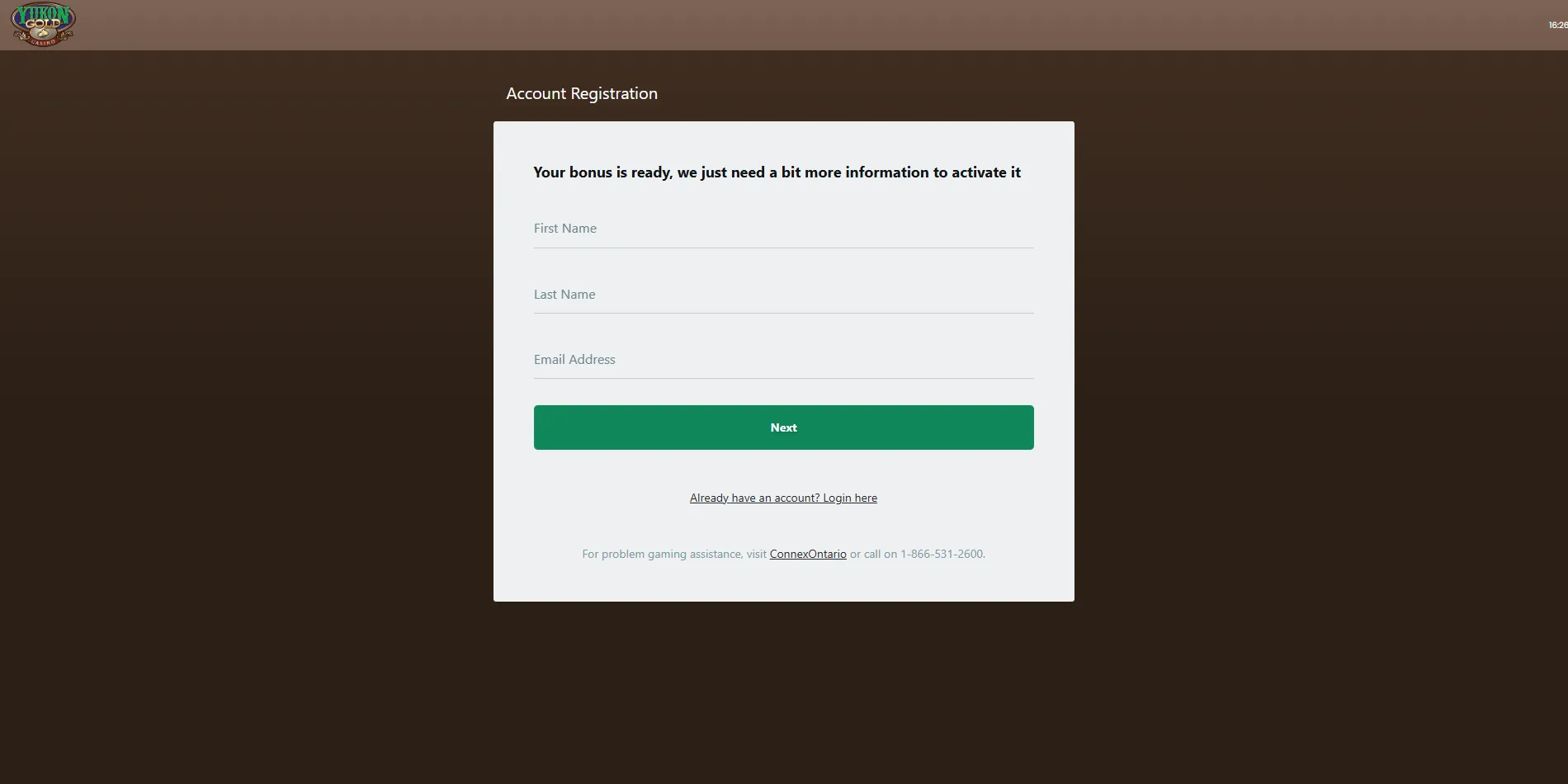 Getting started: Yukon Gold Casino login and registration